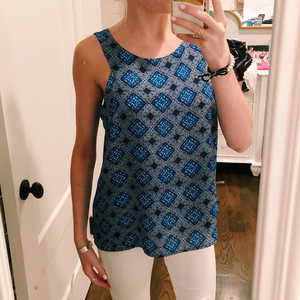 Paper Crane Blue Patterned Tank Top